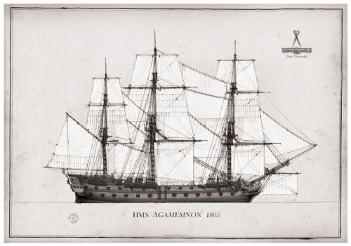 1805 HMS Agamemnon pen ink study by Tony Fernandes